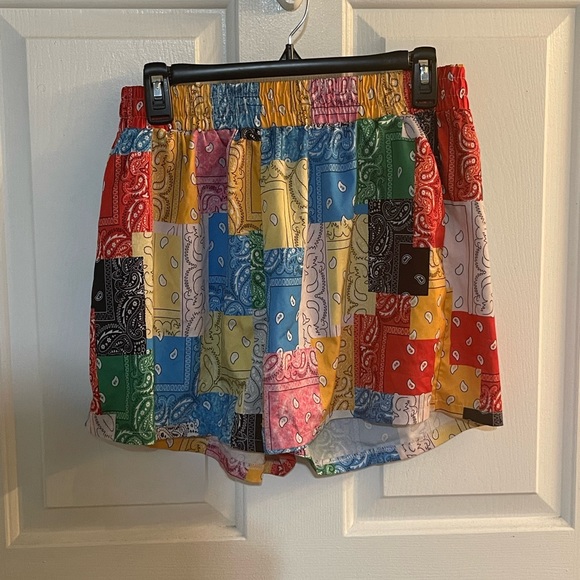 High Waist Paisley Conventional Yellow Paisley Print Shorts - Picture 1 of 2